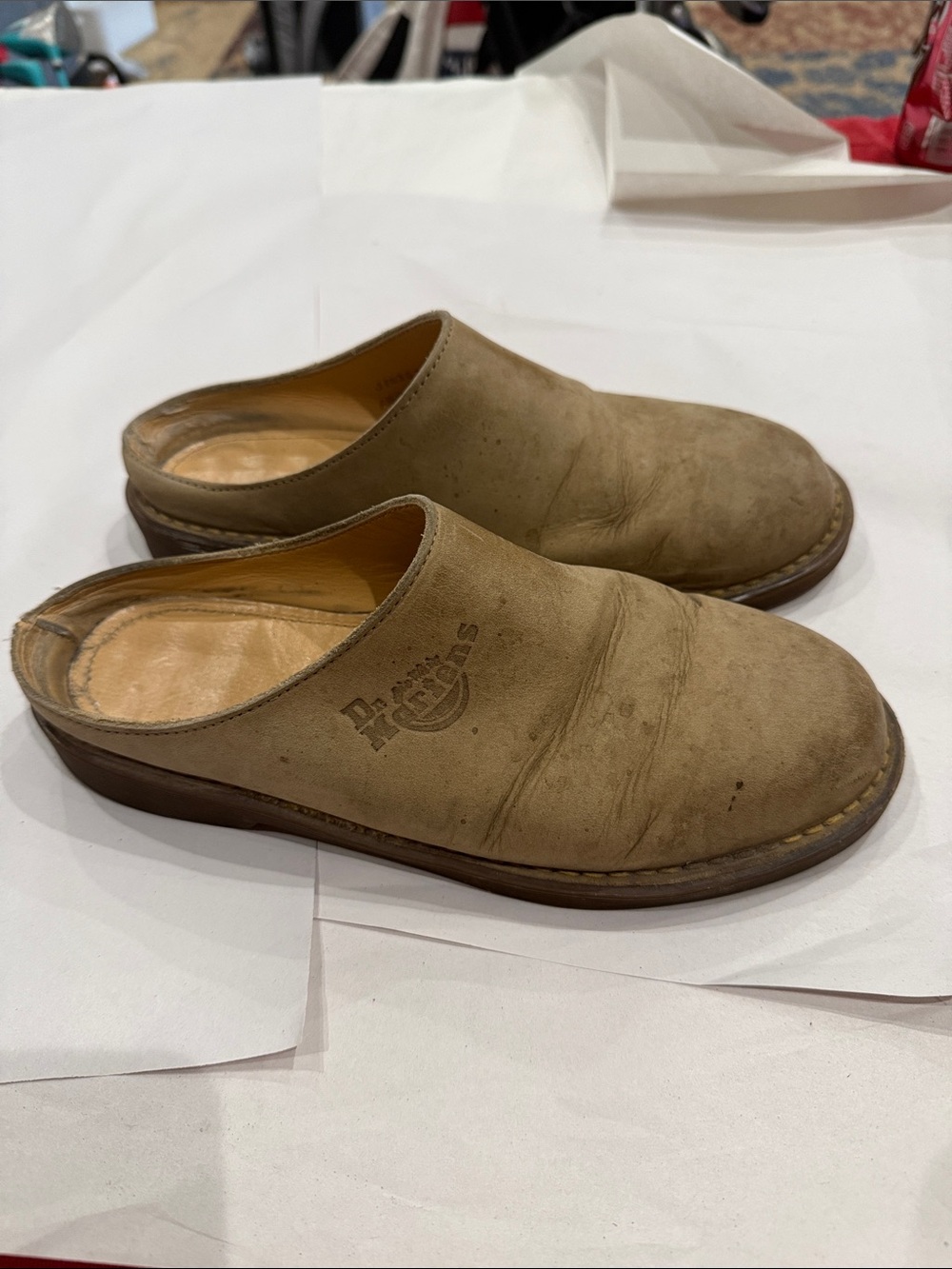 Dr. Martens Women’s Khaki Suede Mule Clogs